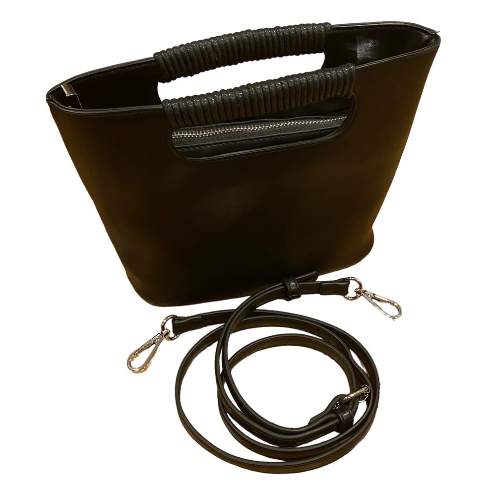 MMS Design Studio Black Crossbody Vegan Leather Bucket Bag